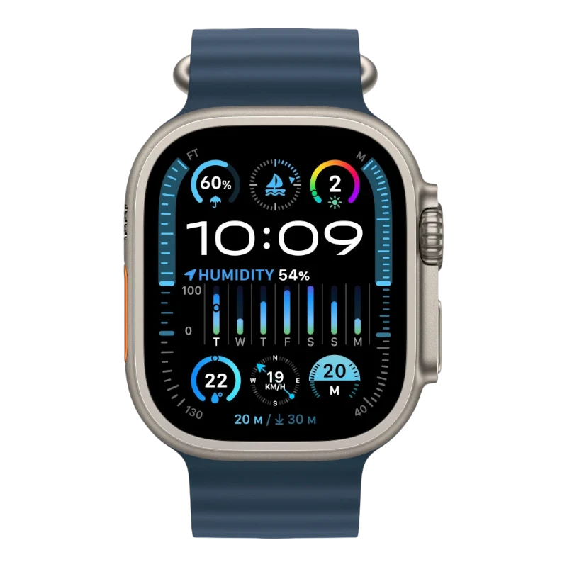 Apple Watch Ultra 2 49mm Natural Titanium Case with Ocean Blue