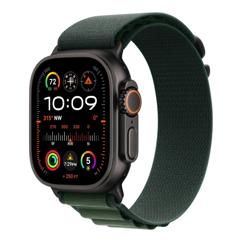 Apple Watch Ultra 2, 49 мм, корпус из титана, ремешок Alpine зеленого цвета