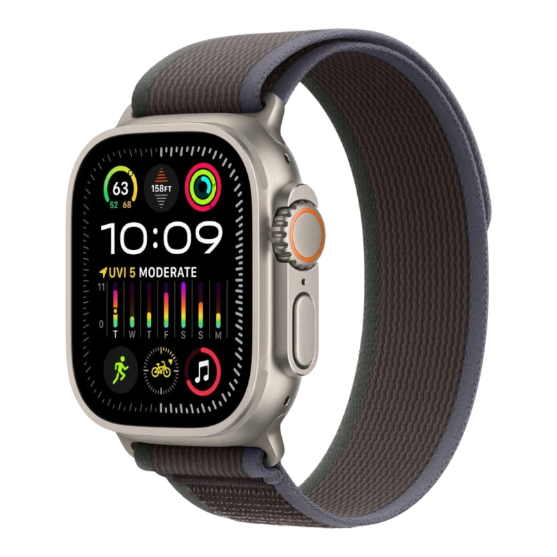 Apple Watch Ultra 2, 49 мм, корпус из титана, ремешок Trail цвета «синий/чёрный»