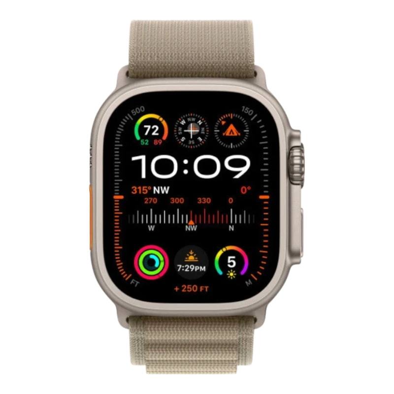 Apple Watch Ultra 2 49mm Natural Titanium Case with Alpine Olive