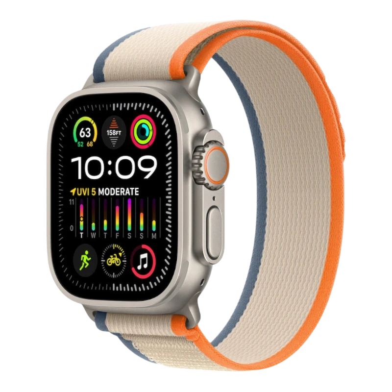 Apple Watch Ultra 2, 49 мм, корпус из титана, ремешок Trail цвета «оранжевый/бежевый»