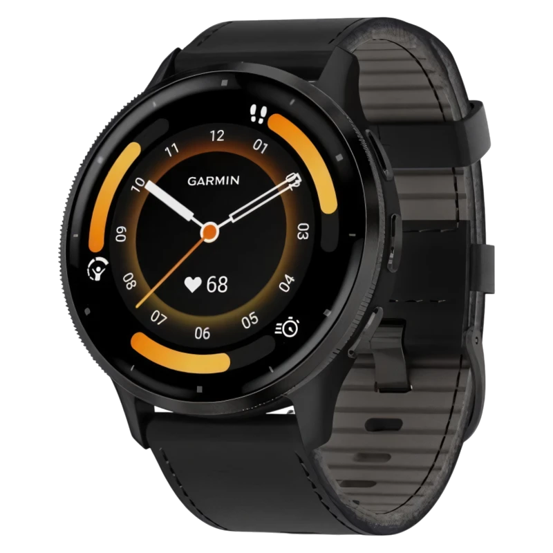 Garmin Venu 3 черные с серым безелем и кожаным ремешком