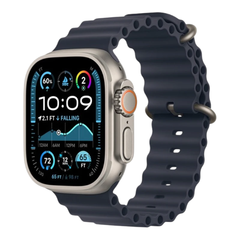 Apple Watch Ultra 2, 49 мм, титан светлого цвета, ремешок Ocean тёмно-синего цвета
