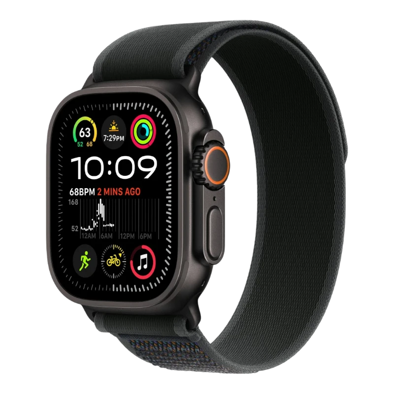Apple Watch Ultra 2, 49 мм, корпус из титана, ремешок Trail черного цвета