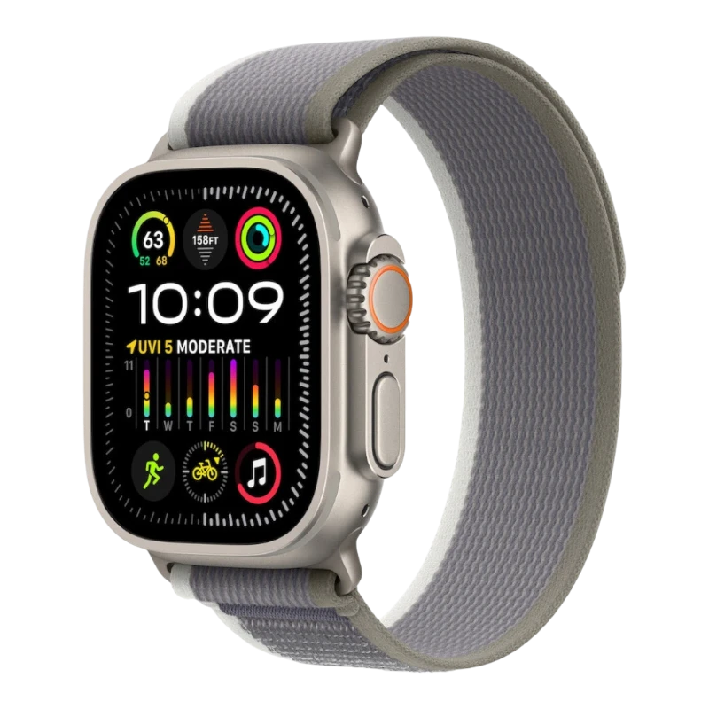 Apple Watch Ultra 2, 49 мм, корпус из титана, ремешок Trail цвета «зелёный/серый»