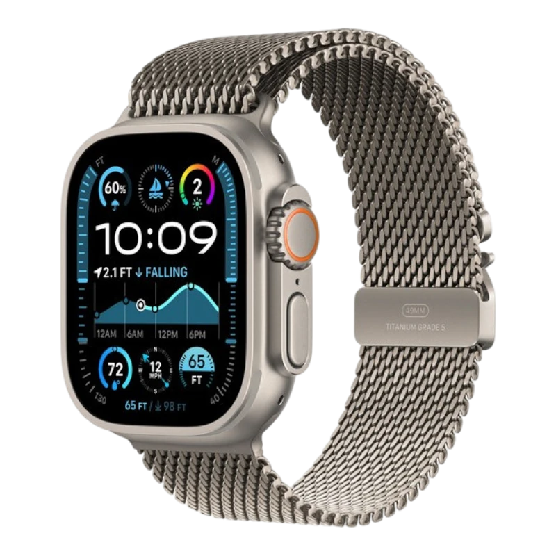 Apple Watch Ultra 2, 49 мм, титан светлого цвета, миланский сетчатый браслет