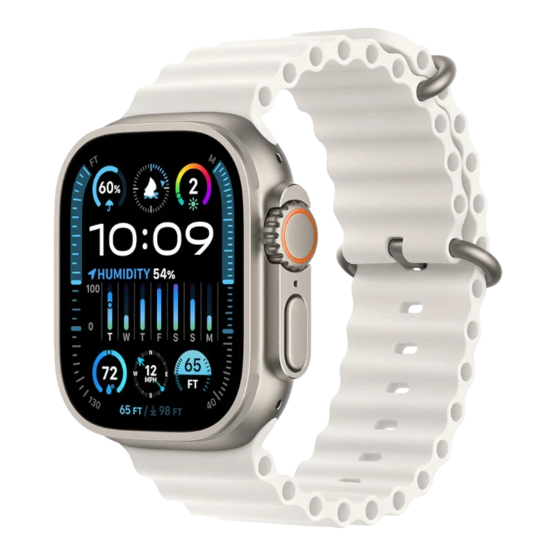 Apple Watch Ultra 2, 49 мм, корпус из титана, ремешок Ocean белого цвета