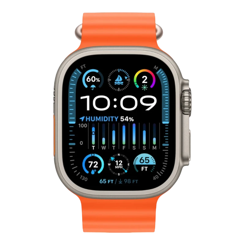 Apple Watch Ultra 2 49mm Natural Titanium Case with Ocean Orange