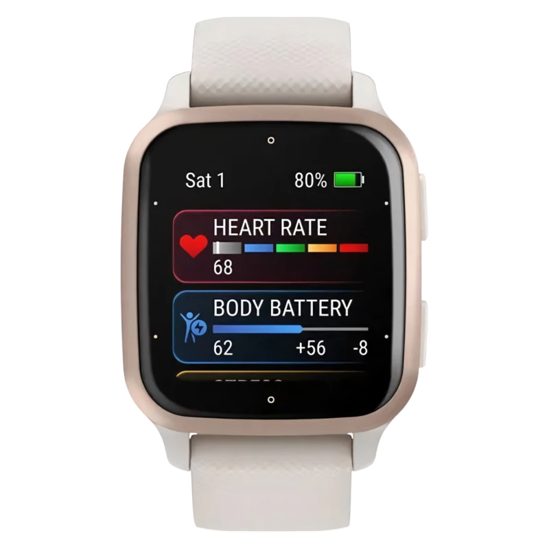 Garmin Venu Sq 2 Music Edition серый с безелем цвета кремового золота и силиконовым ремешком