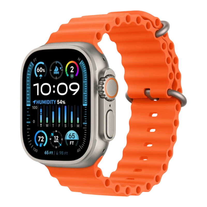 Apple Watch Ultra 2, 49 мм, корпус из титана, ремешок Ocean оранжевого цвета
