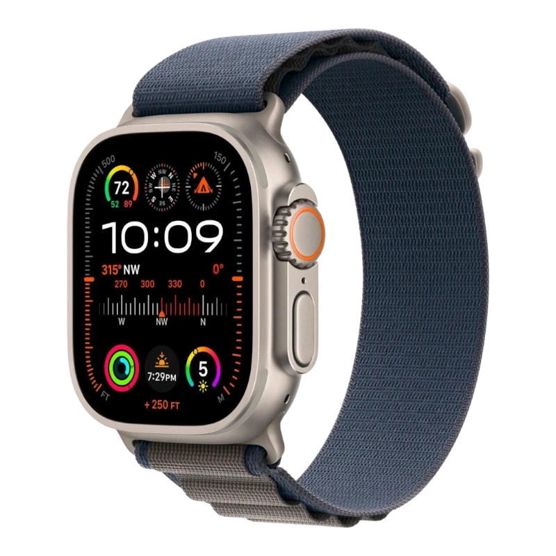 Apple Watch Ultra 2 49mm Natural Titanium Case with Alpine Blue