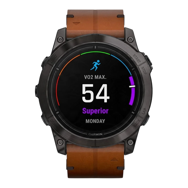 Garmin Epix Pro Gen 2 Sapphire 51 мм, титановый угольно-серый, DLC, коричневый кожаный ремешок