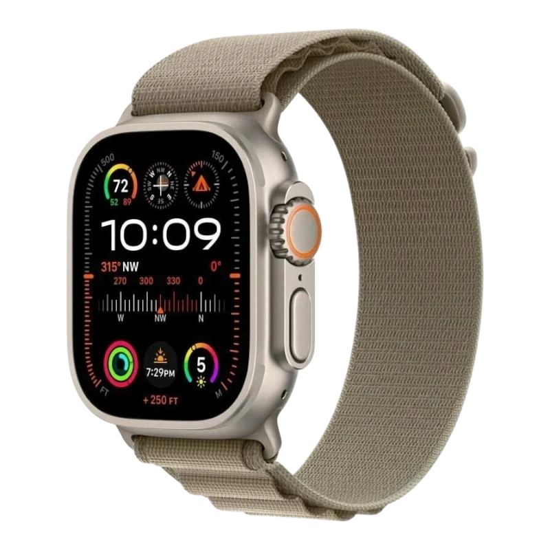 Apple Watch Ultra 2 49mm Natural Titanium Case with Alpine Olive